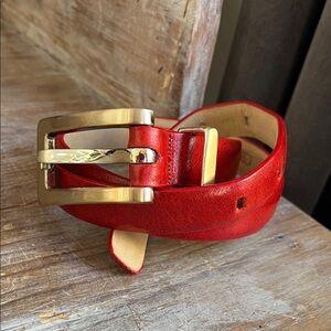 ❤️ Cipriani Vintage Belt Italian Calfskin Leather Red Medium Gold Silver